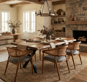 Table de salle à manger en bois brut de noyer sud-américain pur et naturel, design moderne, pour villa et mobilier de conférence - Product Image 3