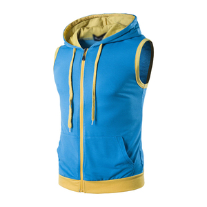 Sweat-shirt à capuche en coton, débardeur de sport pour hommes, gilet de musculation, fitness, sans manches, avec poches, pour la course à pied - Product Image 1