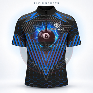 Camiseta de Polo Personalizada de Billar con el Número 8 para Hombre, Manga Corta, Cuello con Cremallera, Uniforme de Equipo Unisex, 100% Poliéster - Product Image 3