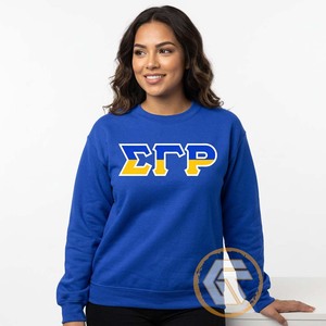 GREEK TREASURES Sigma Gamma Rho Sweat-shirt à col rond en coton blanc uni pour femme, manches longues, broderie et impression de lettres sur le devant - Product Image 3