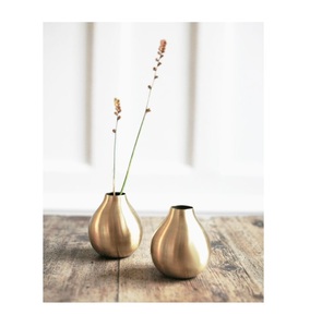 Luxury Brushed Brass Bud Vases | Matte Gold Ceramic Teardrop <b>Mini</b> Flower Vase Pair for Modern Living Room <b>Table</b> Decor - Product Image 2