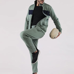 Ensemble de survêtement décontracté pour homme, vert clair et bleu marine, avec fermeture éclair intégrale, pantalon de jogging respirant, coupe classique, idéal pour l'automne - Product Image 3