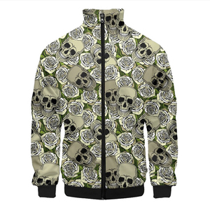 Men's <b>Gothic</b> Skull Rose Bomber <b>Jacket</b> Motorcycle Stand Collar Zipper Closure Polyester Regular Fit Windproof Belt Winter Wear - Product Image 5