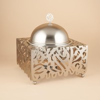 Luxuriöser Silberner Kalligrafie-Chafing-Dish aus Edelstahl mit Arabischem Ausschnitt-Design für Ramadan-Catering