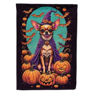 Gran Multicolor poliéster Chihuahua Witchy Halloween casa bandera porche manga poste decorativo patio Banner ilustraciones colgante de pared - Product Image 1