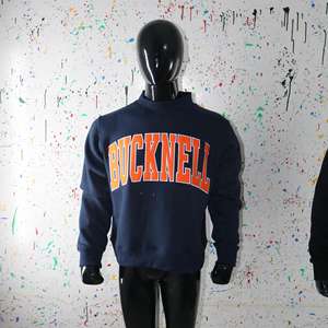 BUCKNELL BLUE <b>Mock</b> <b>Neck</b> Sweatshirt 100% ORANGE Applique Embroidery wide <b>neck</b> Sweatshirt Finer Threads - Product Image 1