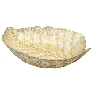 Premium Sculptural <b>Metal</b> Fruit <b>Bowl</b> with Asymmetric Organic Construction and Warm Brass Inspired FinishLeaf Shaped Ceramic Decor - Product Image 4