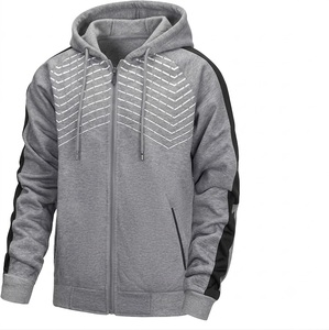 Sweat-shirt à capuche épais pour homme, gris et noir, avec rayures sur les manches et imprimé géométrique, écologique, décontracté, coupe classique, personnalisable - Product Image 3