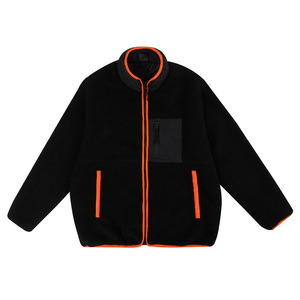 Men's Black <b>Sherpa</b> <b>Fleece</b> Jacket Stand Collar Zip Up Orange Trim Thick Winter Coat - Product Image 2