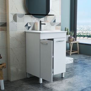 Mobile bagno a doppia anta da 24 pollici con cerniere soft-close, ripiano regolabile e lavabo integrato, montaggio a pavimento - Product Image 2