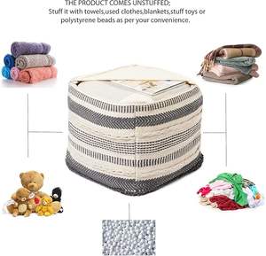 Poufs carrés bohèmes en coton faits à la main, directement de l'usine, housses de poufs, coussins de sol, poufs tissés, console avec incrustations en os - Product Image 2