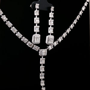 Conjunto de collar de lujo de oro blanco de 14 quilates con diamantes naturales |   Joyería Elegante con Corte Brillante y Baguette para Novias, Bodas y Fiestas, Regalo para Mujer - Product Image 4