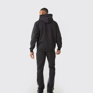 Sweat-shirts à capuche personnalisés en coton épais noir de créateur avec strass pour hommes, ensemble de survêtement entièrement orné de strass - Product Image 4