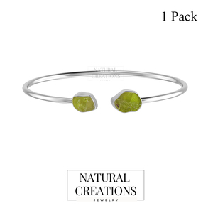 Premium 925 Sterling Silver High Finish Trendy Adjustable Bezel Set Twister Bangles Peridot Rough Shape Women's Gift - Product Image 1