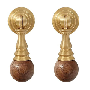Cabinet Knob Round Vintage Brass <b>Rustic</b> Walnut Wood Drawer Pulls Cupboard Hardware Single Hole Antique Style Knob - Product Image 1