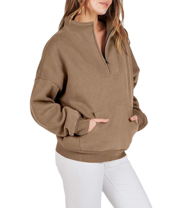Silk <b>Road</b> Womens Sweatshirts Long Sleeve Regular Fleece Half Zip Pullover Hoodies Summer Polyester/Cotton Anti-Pilling OEM - Product Image 2