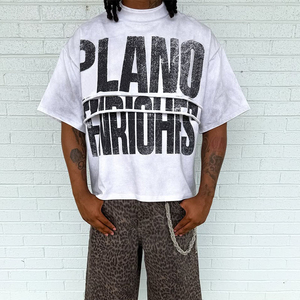 เสื้อยืดคอตตอนแท้ 100% ทรงโอเวอร์ไซส์ แบบเรียบ สไตล์วินเทจ ล้างสีแล้ว เสื้อยืดสตรีทแวร์สั่งทำได้ - Product Image 1