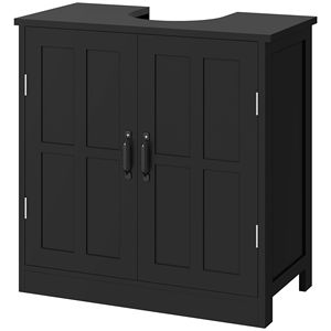 Mobile Bagno con Lavabo in PVC Nero Regolabile, Combinazione Mobiletto e Lavabo su Piedistallo per Uso Alberghiero - Product Image 1