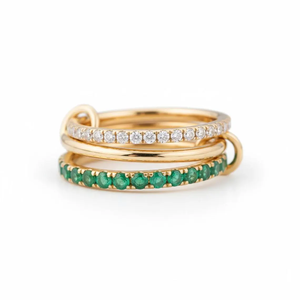 ZAWO HOUSE Bagues d'éternité en or jaune pour femme avec diamant taille brillant rond et sertissage pavé d'émeraudes, style classique - Product Image 5