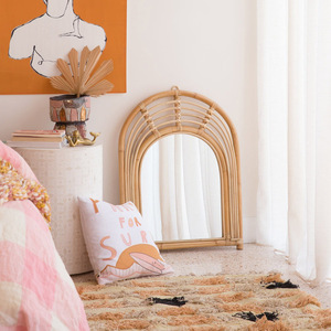 หวายธรรมชาติแต่งหน้ากระจกโต๊ะเครื่องแป้งกระจกตกแต่งกระจกโค้ง - Product Image 5