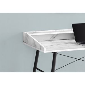 Escritorio Moderno para Oficina en Casa de 48 Pulgadas con Laminado con Aspecto de Mármol Blanco y Estantes de Almacenamiento para Computadora Portátil de Metal Negro Contemporáneo - Product Image 3