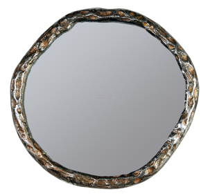 Miroir mural élégant en aluminium coulé poli à bordure incurvée, style Art Déco, décoration intérieure, chambre à coucher, salle de bain, Diwali - Product Image 2