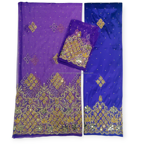 Envoltura DE BODA nigeriana con cuentas pesadas de diseñador acuático, tela de George indio, compras en línea para ropa africana - Product Image 3