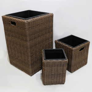 Ensemble de 3 jardinières carrées en rotin synthétique PE tressé, écologiques, durables, pour l'extérieur, avec doublure intérieure en plastique - Product Image 3