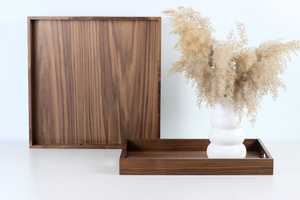 Plateau de service rectangulaire moderne de luxe en bois d'acacia, compatible lave-vaisselle, pour collations, café, repas, vaisselle de table et bureau, personnalisable, individuel - Product Image 5