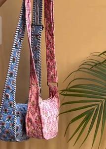 Assorted Premium Block Printed Floral Print Women Hand Bag <b>Quilted</b> Cotton Zipper Closure Pillow Shape Wholesale Gifting Purpose - Product Image 4