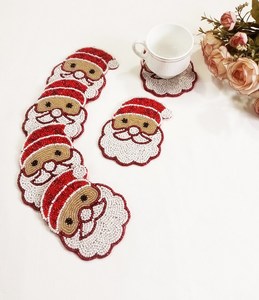 Santa Face Beaded <b>Coaster</b> Set Christmas Bead <b>Coasters</b> Handmade Santa <b>Coasters</b> Holiday Table <b>Coasters</b> Festive <b>Drink</b> <b>Coasters</b> - Product Image 1