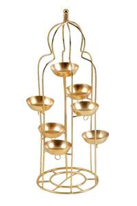 Support à bougies chauffe-plat doré à plusieurs niveaux en métal, centre de table de mariage, décoration de luxe pour la maison, décoration festive pour événements Diya. - Product Image 6