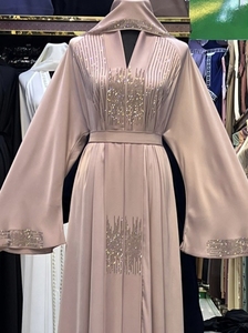 New 2026 Best selling Umbrella Abaya Stone Work Handmade Sequined Arabic Dubai Style Full Flare Nida Fabric Evening Party Dress - Product Image 2