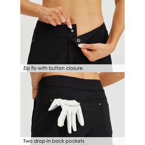 Shorts de golf noirs taille basse pour femmes avec braguette boutonnée et poches, respirants, écologiques, séchage rapide, en coton tricoté, décontractés et sportifs - Product Image 5