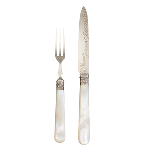 Cubertería victoriana de plata con incrustaciones de nácar, cuchillos y tenedores ornamentados con grabados, para el hogar, hoteles y restaurantes. - Product Image 2