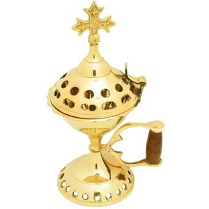 Hand-Made Brass Incense <b>Burner</b> With Perforated Dome And Curved Handle Religious Aromatic Diffuser All-Season Use - Product Image 4