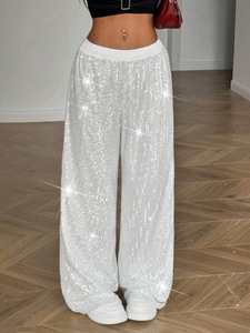 Pantalon pour femme sur mesure, brillant, entièrement recouvert de paillettes, avec taille élastique, coupe droite, décontracté, respirant, pantalon scintillant pour femmes - Product Image 2