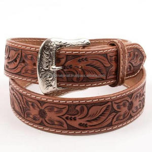 Cinturón de herramientas de cuero occidental de moda para hombre de buena calidad, cinturón de cuero tallado a mano con grabado floral para vaquero - Product Image 1