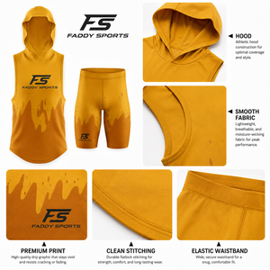 Ensemble d'uniformes de football 7v7 personnalisés par sublimation : Hoodie sans manches, short de compression respirant et à séchage rapide pour jeunes joueurs de la ligue de passe. - Product Image 4