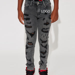 Material de mezcla de algodón para pedidos al por mayor / Ropa casual de diseño de alta calidad con corte clásico suave y recto con presillas, jeans para niños - Product Image 1