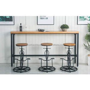 Table de bar et tabouret de style rustique industriel avec plateau en bois massif et structure métallique, ensemble moderne pour café, nouveauté 2026 - Product Image 5