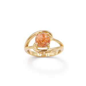 Bague de créateur en pierre de soleil plaquée or 1 micron et rhodium, avec cabochon rond, inspirée du symbole du Yang, bijou en pierre précieuse - Product Image 2