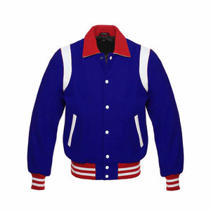 Chaqueta Varsity de Lona Azul Marino para Hombre, Mangas Blancas, Estilo Casual, Transpirable, Bordada, con un Solo Botón y Cuello Camisero, Corte Regular - Product Image 3