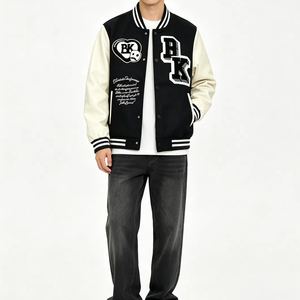 Low MOQ Blank Streetwear <b>Jackets</b> High School Letterman Embroidered <b>Jacket</b> Autumn Wear Casual Turn Down Collar Snap Button Coat - Product Image 2