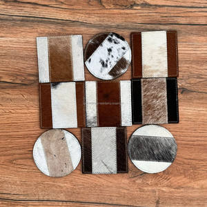 Wholesale Custom Cowhide Luxury Coaster <b>Cup</b> Mat Drink Coaster Handmade Natural Hair on Cowhde Mug Home Decor Tableware Coasters - Product Image 4
