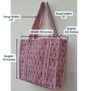 Bolsa de Mano de Algodón Acolchada con Estampado Floral Rosa de Jaipur, Hecha a Mano, Suave, Ligera, Ecológica, con Tintes No Tóxicos, Calidad de Exportación - Product Image 3