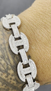Pulsera de Cadena de Plata de Ley 925 para Hombre, Chapada en Rodio, con Incrustaciones de Diamantes con Corte Esmeralda, Estilo Hiphop - Product Image 3
