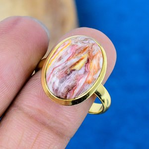 Bague en pierre précieuse naturelle d'huître rose, forme ovale, or 18 carats micro-plaqué sur argent sterling 925 - Product Image 3