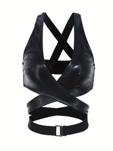 Crop top en cuir PU brillant à fermeture éclair sur le devant, manches courtes, t-shirt sexy ajusté, vêtements de club pour femmes - Product Image 6