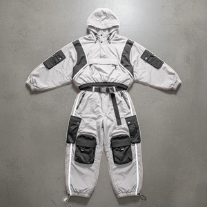 Custom OEM Printed Hooded Sporty Spring Lightweight Breathable Sweatsuit Embroidery <b>Zip</b>-<b>Up</b> <b>Jacket</b> Jogger Set Color Block Nylon - Product Image 4